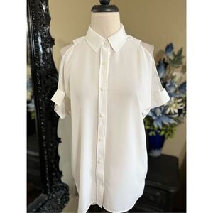 MICHAEL Michael Kors Short Sleeve Cold Shoulder Sheer Blouse Size S